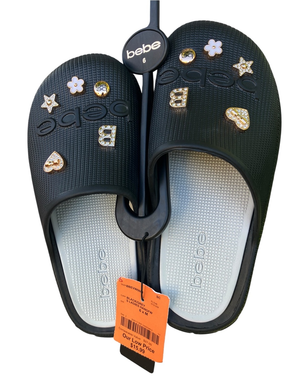 bebe Black/Grey Ladies Slip-On Sandal
